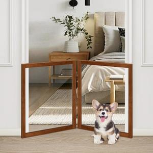 LZRS Clear Dog Gate for Indoor Use - Transparent Pet Fence with Solid Hardwood and Plastic Board, Stylish & Durable freestanding Pet Gate for Doorways, Stairs and Hallways-2 Panel Cherry
