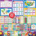 32 Set of 59 Colorful Educational Posters for Kids - 17x11, Multiplication Chart, Alphabet ABC Poster, Periodic Table, USA, World Map, Classroom Posters, Homeschool Supplies - Laminated & Flat, 17x11