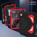 Scnioy Case for iPad (A16) 11th Generation 2025, iPad 10th Generation Case 2022, Kids Friendly i Pad 10th Gen Cover with Multi-Angles Kickstand Shoulder Strap Screen Protector 11/10.9 Inch, Black Red
