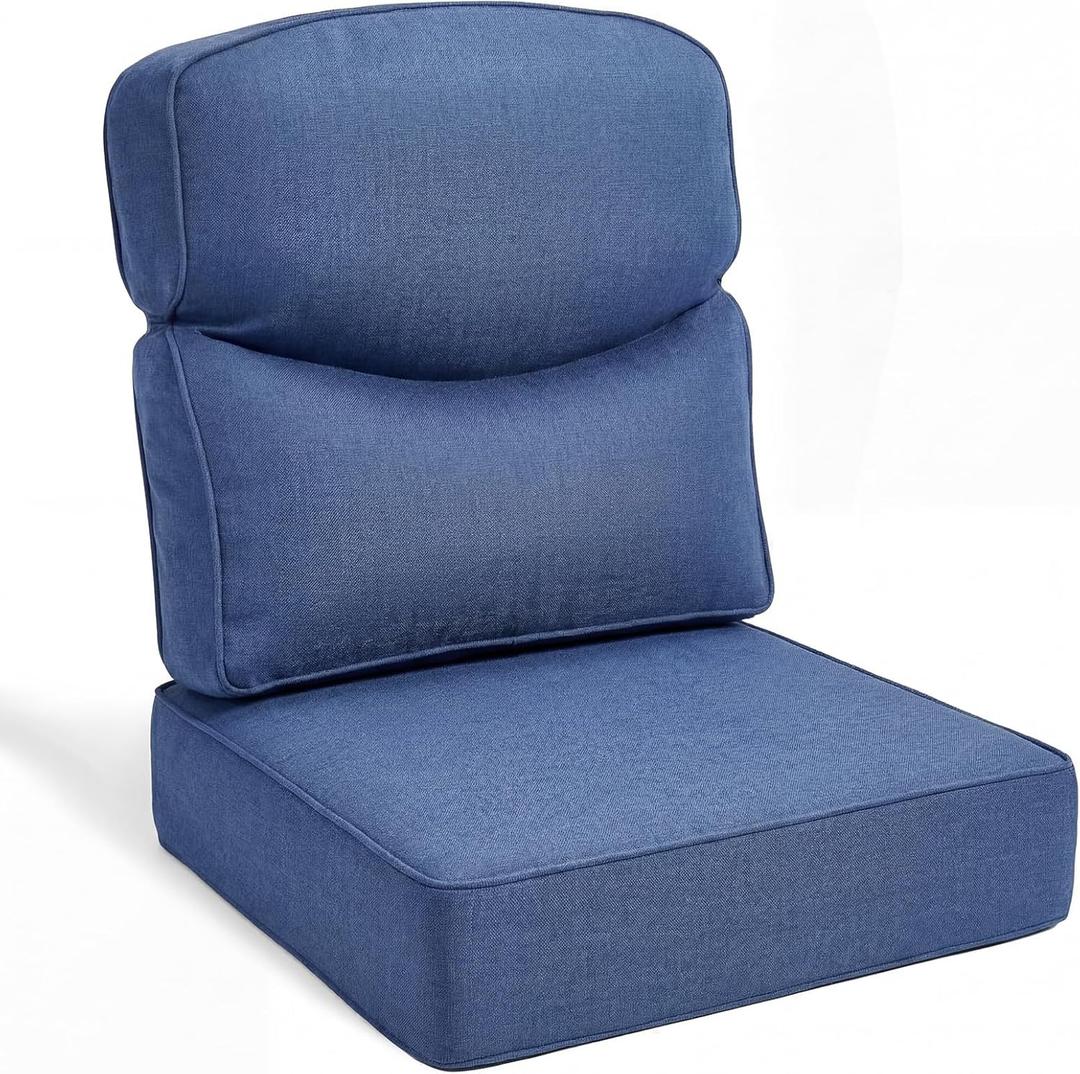 Juexica Luxury Outdoor Chair Cushions 24"x24"x6" 30D High Density Foam Deep Seat Patio Cushions Set with Curved Back Support Waterproof UV Resistant Replacement for Wicker Rattan Furniture (Navy Blue)