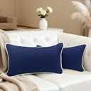 HER HWA Outdoor Lumbar Pillow Covers ONLY White Piping, 20x12 Inches, Pack of 2  Water-Resistant, Smooth Zipper, Durable Polyester for Outdoor/Indoor Decor, Machine Washable (Blue)