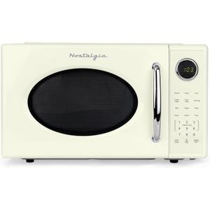 Nostalgia Retro 1000W Microwave Oven 1.1 Cu Ft Capacity Child Safety Lock, 8 Auto-Cook Settings Countertop Kitchen Appliance Ivory
