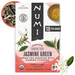 Numi Organic Green Tea with Jasmine, 18 Green Tea Bags | Fragrant & Smooth Green Tea, 6 Packs, Best Before 02/19/29