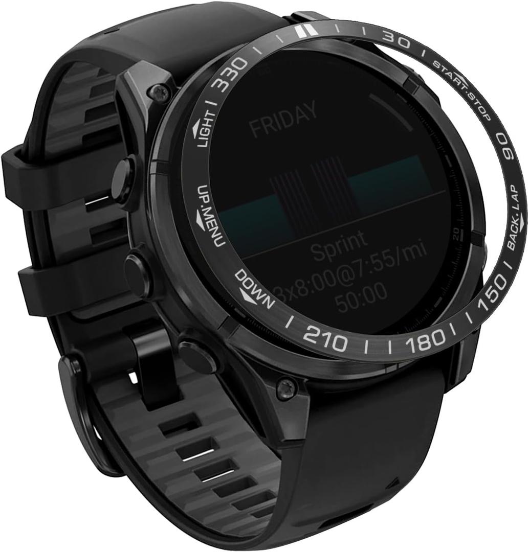 Abanen Stainless Steel Watch Bezel for Garmin Fenix 8 51mm, Polished Adhesive Cover Anti-Scratch Protector Cover Ring for Fenix 8 47mm (Black, 51mm)