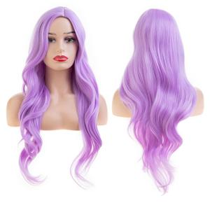 Long Curly Wavy Purple Wigs for Women Side Part Natural Looking Cosplay Synthetic Heat Resistant Replacement Wig