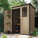 DWVO 5x3ft Resin Outdoor Storage Shed with Floor, Waterproof Lockable Tool Shed with Window, Plastic Outside Resin Storage Shed for Garden Backyard Patio Lawn