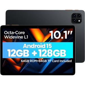 Callsky-Tab 10 Inch Tablet, Android Tablet 10 Inch, Android 15 Tablet, 12GB RAM+128GB ROM(64GB ROM+64GB TF Card Included), Octa-Core, 1280x800 IPS Display, Widevine L1, 6000mAh, Dual Camera