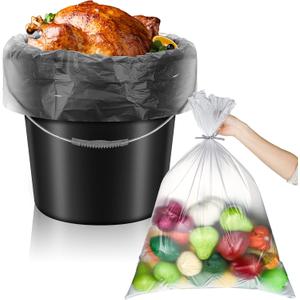 Teling 50 Pack 5 Gallon Bucket Liner Bags Clear Ice Bucket Liners Turkey Brine Disposable Marinating Container Bag for Storage Food, Leak Proof20 x 28 Inches(3 Mil)