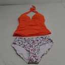 B2prity Halter Tankini Swimsuit for Women Tummy Control Two Piece Bathing Suit V Neck Swimwear with Shorts Small, Orange 