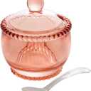 WOLFF - Pearl Crystal Beaded Sugar Bowl with Lid and Spoon - Sugar Holder, Dish for Candy Dispenser, Salt and Condiments Container, Jelly Jar (Pink, Sugar Bowl)