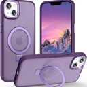 Magnetic for iPhone 13 Case with Ring Stand, [10 FT Drop Protection] [Velvety Touch] Slim Translucent Matte Back Shockproof Phone Case for iPhone 13 6.1'', Dark Purple