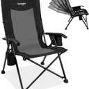 Reclining Camping Chair for Adults Heavy Duty, Folding Recliner Lawn Chairs with 6-Positions Adjustable High Back, Portable Patio Lounge Chairs for Outdoor Poolside Sports Beach