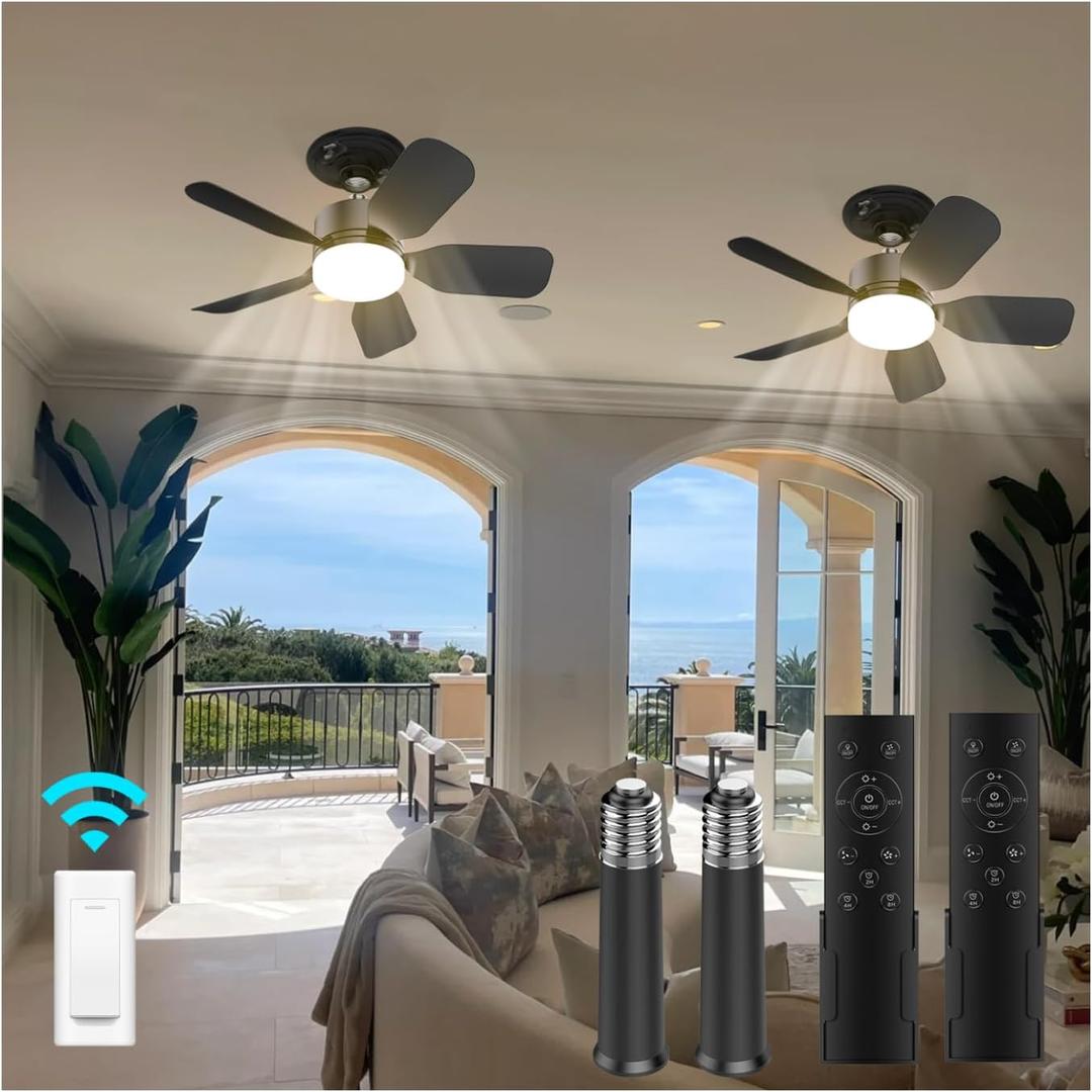 aupuslite 2 Pack 20" Socket Fan Light with Remote, 30W 2000 Lumens, 3 Colors 3000-6000K Screw in Ceiling Fan in Light Socket 6 Speed Wind Small Ceiling Fan for Bedroom, Living Room, Kitchen, Garage