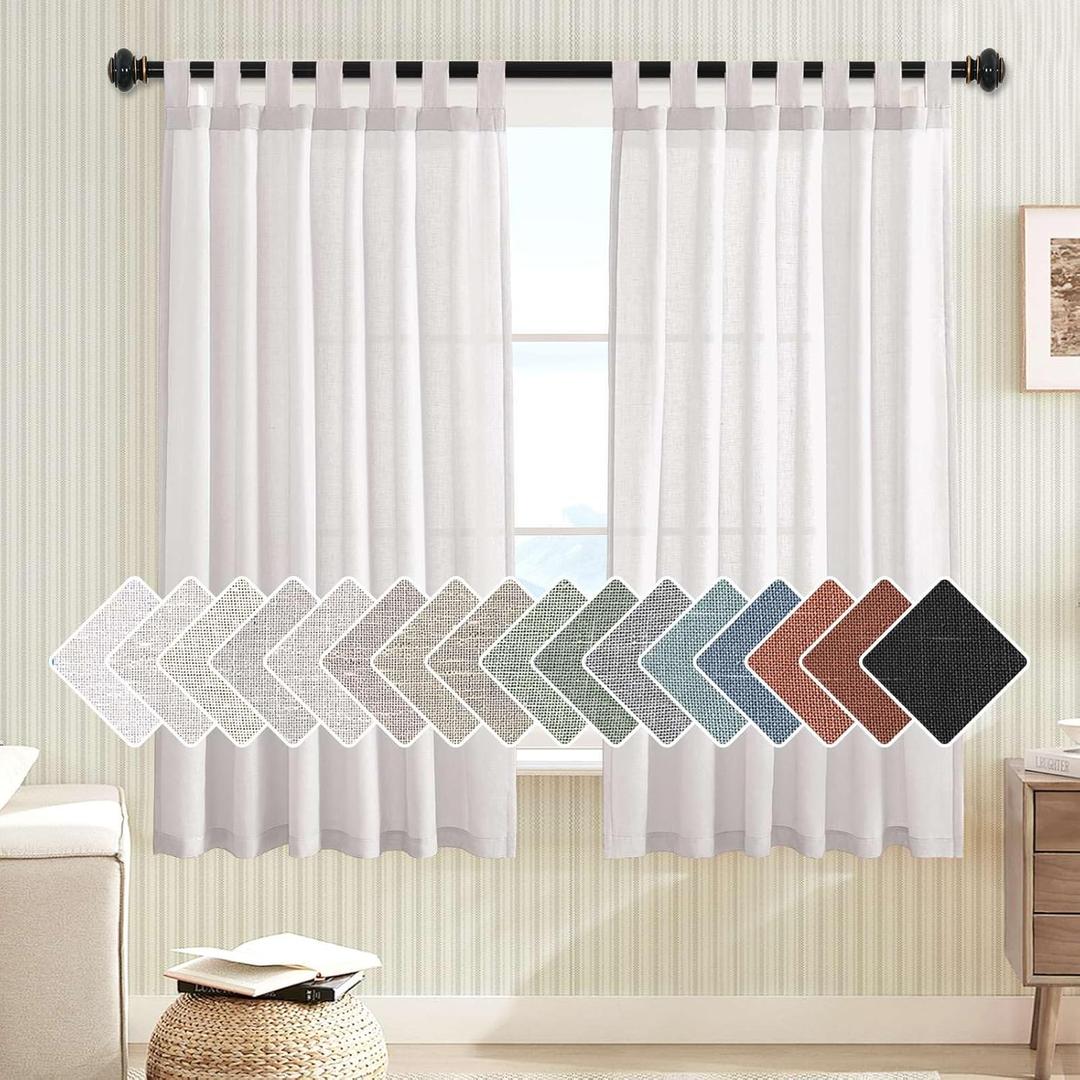 H.VERSAILTEX Living Room Linen Curtains Home Decorative Tab Top Curtains Privacy Added Energy Saving Light Filtering Window Treatments Draperies for Bedroom, 2 Panels, 52 x 63 - Inch, Heathered White