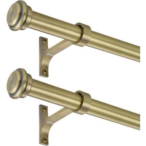 2 Pack Curtain Rods 72 to 144 Inches,1 Inch Curtain rods for Windows, Hanging Curtain Rod & Wall Mount with Brackets Heavy Duty Rod,End Cap Single Rod, Antique Bronze