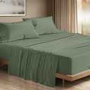 Silentnight 4 Piece Queen Size 100% Egyptian Cotton 15" Inch Deep Pocket Premium Hotel Quality Smooth & Soft Bedding Sheet Set Luxury Soft - Sage Solid