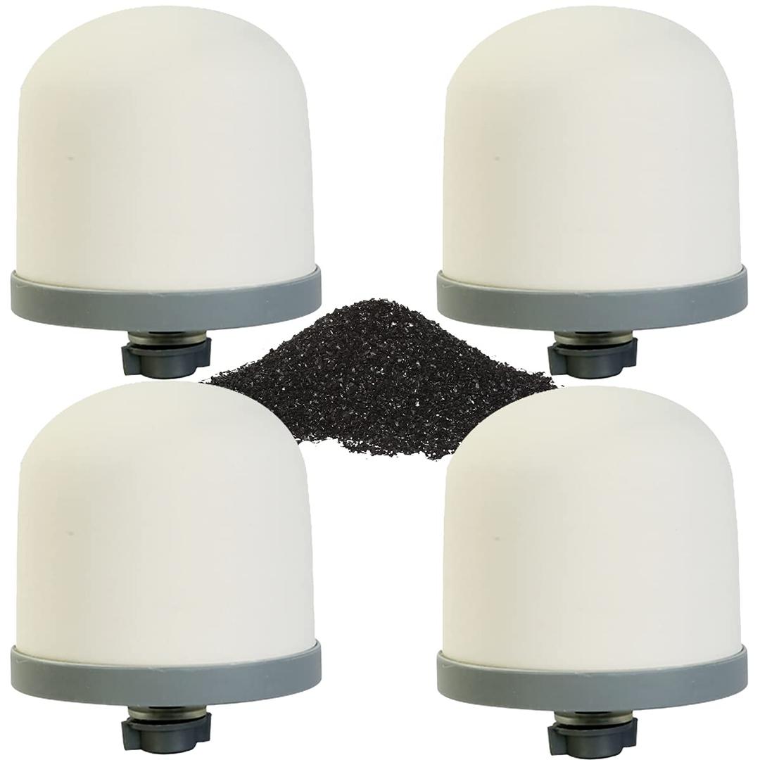Huining 4PCS Ceramic Dome Water Filter with Coconut Shell Activated Carbon Inside, for Water Pre-Filtration Filter Replacement 0.15 to 0.5 Micron Household Water Bucket Filtration System Water Pitcher