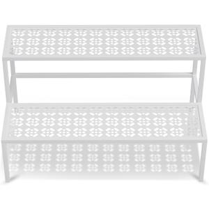 Metal Plant Stand Metal 2 Tier Potted Multiple Flower Pot Holder Plant Shelf Indoor Plants Multiple,Outdoor Heavy Duty Planter Display Shelving Unit for Patio Garden Corner Balcony Living Room(White)