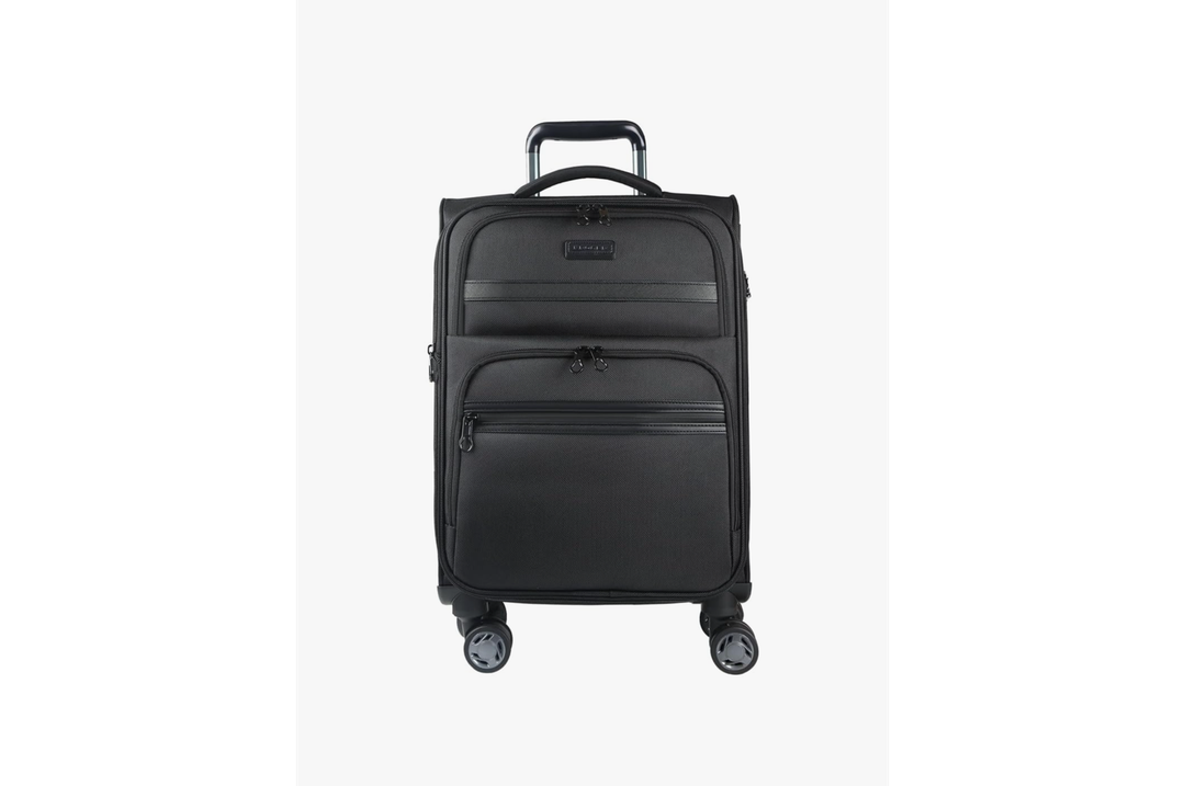 KROSER Softside Expandable Carry On Luggage with Spinner Wheels & Built-in TSA Lock, Durable Suitcase Rolling Luggage with USB Port, Carry-On 20-Inch, Black