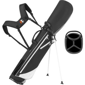 Lightweight Golf Stand Bag, 4-Way Full-Length Dividers, Holds Up to 10 Clubs, 3.7 lbs Golf Bag with Dual Straps & Stand for Driving Range, Par 3, and Standard Courses (Black)