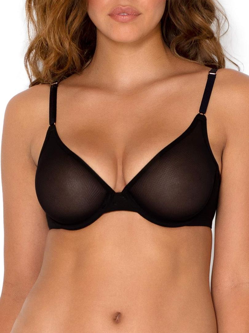 Smart & Sexy Sheer Mesh Demi Underwire Bra, Flirty & Supportive (40DD, Black Hue (Mesh))
