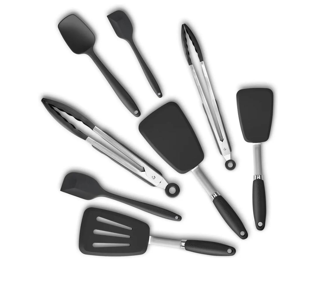 Silicone Spatulas Set Turners Tongs Cooking Utensils Set High Heat Resistant Kitchen Scraper Spatulas for Cooking Mixing Baking BPA Free Dishwasher Safe, (See through Grey/Black)