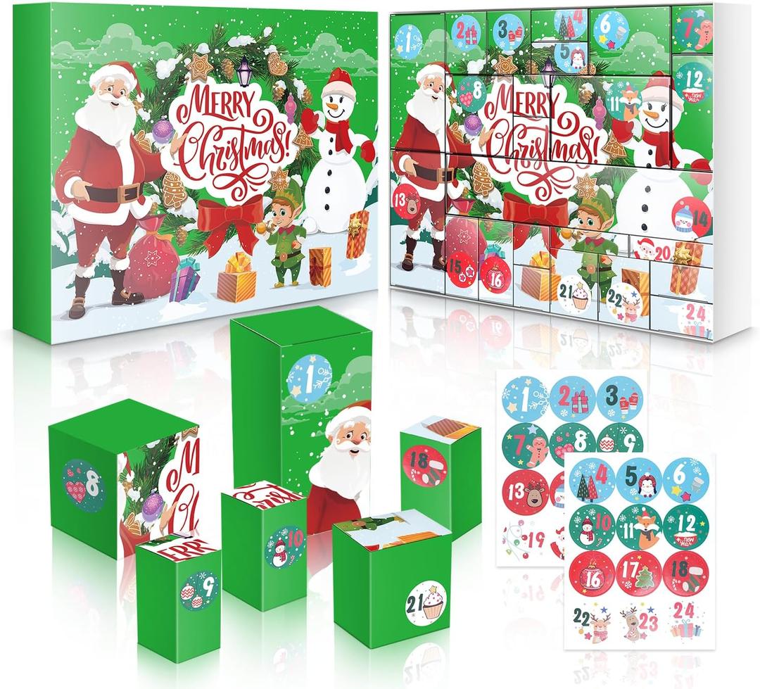 2025 Christmas Advent Calendar Box Set DIY - 24 Days of Surprise Gift Boxes to Fill for Kids, Family & Friends - Green
