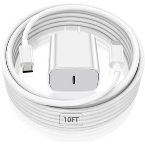 iPad Pro Charger,20W USB C Fast Charger with 10FT Long Fast Charging Cord for iPad Pro 12.9 5th/4th/3rd,11 inch 3rd/2nd,13 inch M4,iPAD Air 5th/4th Generation/13/11 M3 M2,iPad 10th/11th(A16),Mini A17 (White)