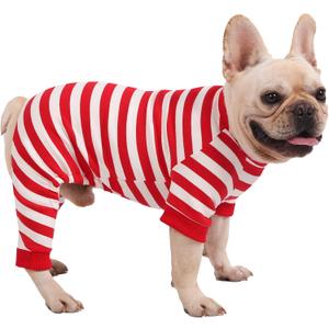 Dog Pajamas, Dog Pjs for Small Dogs, Christmas Dog PJS, Pajamas for Dog Boy Girl, Dog Pajamas Onesie, Dog Jumpsuit, Dog Christmas Pajamas, Red and White Striped, S