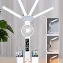 Led Desk Lamp with Fan Study Light with Clock, Adjustable Foldable Table Lamp with Pen Holder, 3 Brightness Levels, USB Charging Port