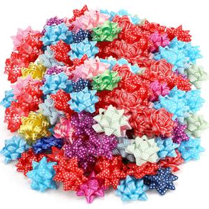 200 Pcs 2 inch Small Star Bows for Gift Wrapping Polka Dot Stripes Multicolor Present Christmas Self Adhesive Bows for Birthdays Parties Weddings Baby Showers