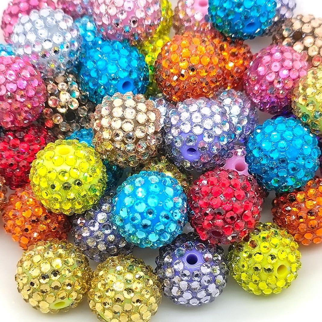 Colorful Rhinestone Beads Round Spacer Beads for Jewelry Bracelet Necklace Pen Bag Chain Making Crafts Supplies (20mm Mix Colors Rhinestone)