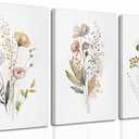 3Pcs Watercolor Wildflower Canvas Wall Art Modern Minimalist Colorful Botanical Floral Painting Picture Wall Decor Flower Posters Print Artwork for Living Room Bedroom Woman's room Home Decoration (24L" x 16W")