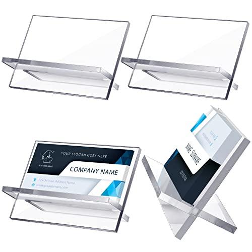 Sintuff 4 Pack Acrylic Business Card Holders for Desk Heavy Duty Clear Plastic Name Card Display Desktop Stand Organizer for Exhibition, Office, Restaurant, 50 Capacity