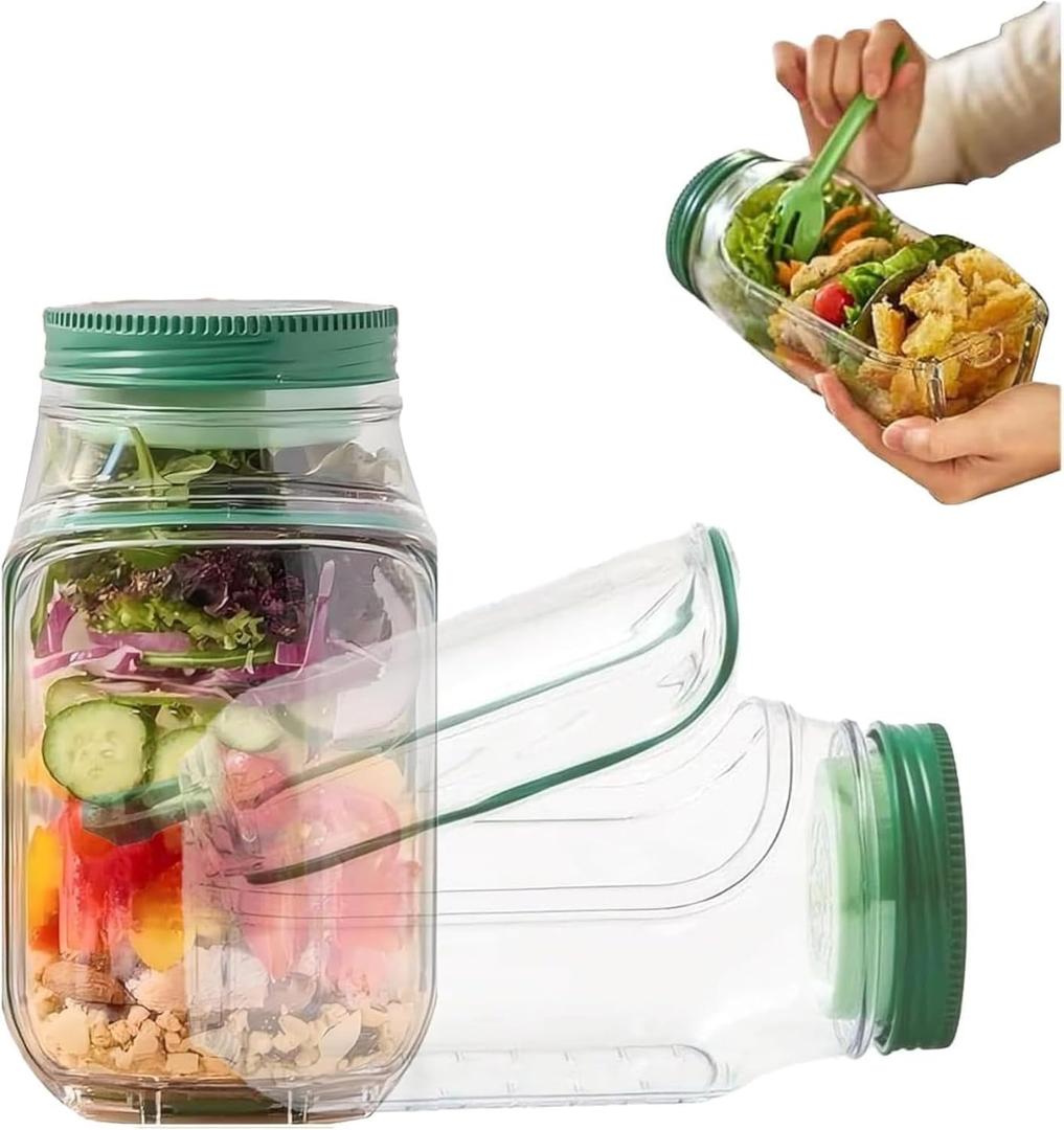 Salad Pod, Portable Salad Jar with Side Opening, 300ml, Vertical Layering Bowl, Built-in Bowl, Leak-Proof Sauce Case, Fresh Salad Container for Lunch, Fruit