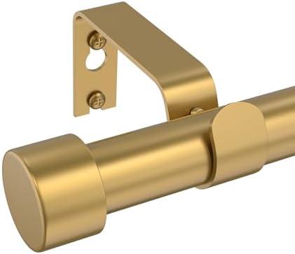 Curtain Rod 18" to 48" Single Curtain Rods Gold 1 Inch Window Curtain Rods with Cylindrical Finials Adjustable Length Indoor/ Outdoor Curtain Rod Modern Room Divider Curtain Rods