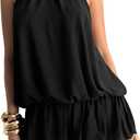 Floerns Women's Y2k Summer Halter Dress Tie Open Back Sleeveless Ruffle Hem Bubble Going Out Mini Dresses (Medium, Black)