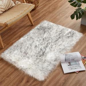 Goolela Throw Rugs 2x3 Small Rug White and Grey Tips Faux Fur Rug Furry Washable Rug for Bedroom Dorm Bedside Rug Room Decor Small Carpet Faux Sheepskin Rug, Rectangle