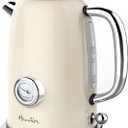 Harriet Electric Kettle, 1.8L Retro Electric Tea Kettle with Thermometer, 1500W Stainless Steel Hot Water Kettle Electric with LED Indicator, Fast Boiling, Cordless, Auto ShutOff, Beige White