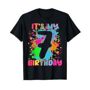 7th Birthday Paint Splashes T-Shirt Kids, Girls, Boys 7 Year T-Shirt, S