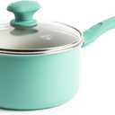 GreenLife Soft Grip Diamond Sandstone Healthy Ceramic Nonstick, 2QT Saucepan Pot with Lid, PFAS-Free, Dishwasher Safe, Turquoise and Cream