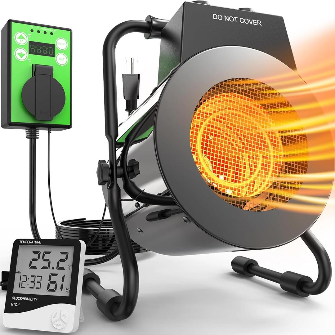 Greenhouse Heater with Thermostat, 1500W Outdoor Heater with Fast Heating, Overheat Protection, Grow Tent Heat for Greenhouse, Garden, Flower Room (Silver)