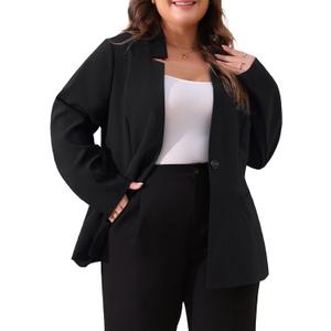 Agnes Orinda Plus Size Business Suit Blazer for Women Office Work Button Long Sleeve Black Blazers Jackets, Black, 4XL