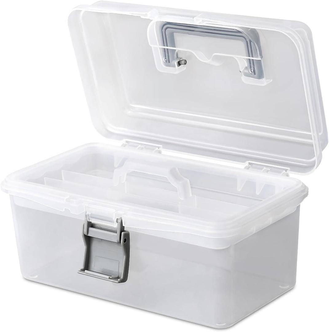 MoNiBloom Portable Tackle Boxes Organizer with Removable Tray, Portable Waterproof Clear Plastic Storage Tool Box Container Case with Handle for Fishing Tackles, Hardware, Makeup, Hair Accessories (2-Layer)