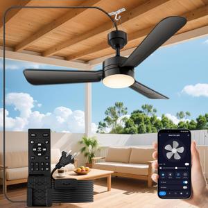 PBLALA Ceiling Fans with Lights, 28" Gazebo Fan Light,Plug in Ceiling Fan Light,Hanging Fan with Hook,Hook Type Ceiling Fan,40W,3000-6500k,Remote Control,Portable Fan for Patios,Pergola