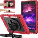 BJF for iPad 9th/8th/7th Generation Case 10.2 Inch, Heavy Duty Rugged Shockproof Tablet Case with 360 Rotating Stand, Hand Strap & Shoulder Strap, Pencil Holder, for Kids & Travel (Black+Red)