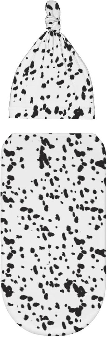 Dalmatian Dog Print Black Spot Newborn Swaddle Blanket With Hat Set Baby Stuff Receiving Blankets Soft Transition Sleep Sacks Gifts For Infant Boys Girls (One Size)