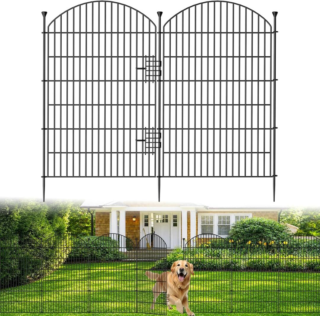 12 Pack No Dig Decorative Garden Fence Panels with Gate, 40in(H) x 29ft(L), Dog Fence Outdoor for Yard, Rustproof Metal Animal Barrier for Rabbits & Flowers, Temporary Fencing for Patio, RV