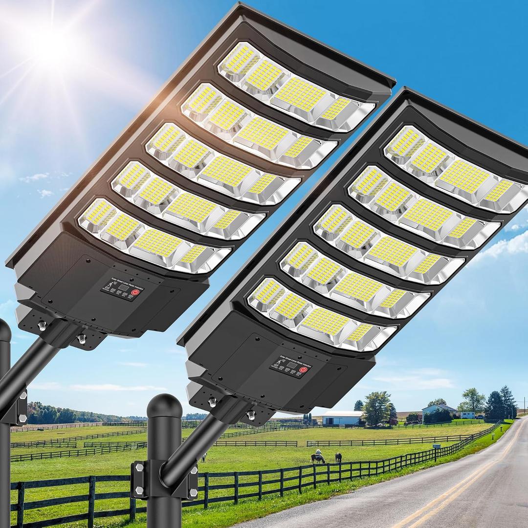 10000W Solar Street Light - Solar Lights Outdoor Waterproof, Solar Motion Lights Outdoor Dusk to Dawn, Solar Flood Lights Outdoor Remote Control, Solar Lights for Yard, Parking Lot 2-Pack