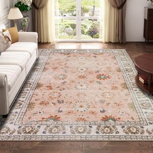 jinchan Floral 24x36 Rugs for Entryway - Machine Washable Orange Vintage Distressed Boho Design Soft Faux Wool Small Non-Slip Doormat for Entrance Kitchen Living Room Bedroom Farmhouse